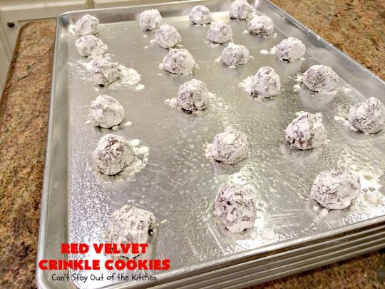 Red Velvet Crinkle Cookies | Can't Stay Out of the Kitchen | these sensational 6-ingredient #cookies are perfect for the #holidays & #Christmas #baking. They start with a #RedVelvet #cakemix making them so quick & easy. #Dessert #RedVelvetCookies #RedVelvetDessert #ChristmasDessert #ChristmasCookieExchange