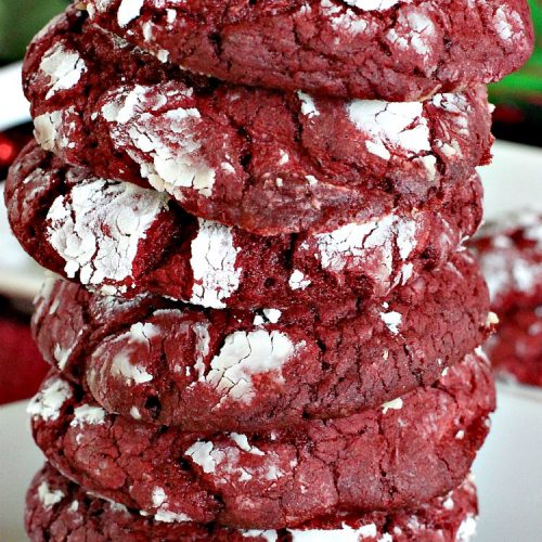 Red Velvet Crinkle Cookies | Can't Stay Out of the Kitchen | these sensational 6-ingredient #cookies are perfect for the #holidays & #Christmas #baking. They start with a #RedVelvet #cakemix making them so quick & easy. #Dessert #RedVelvetCookies #RedVelvetDessert #ChristmasDessert #ChristmasCookieExchange