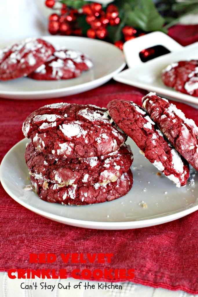 Red Velvet Crinkle Cookies | Can't Stay Out of the Kitchen | these sensational 6-ingredient #cookies are perfect for the #holidays & #Christmas #baking. They start with a #RedVelvet #cakemix making them so quick & easy. #Dessert #RedVelvetCookies #RedVelvetDessert #ChristmasDessert #ChristmasCookieExchange