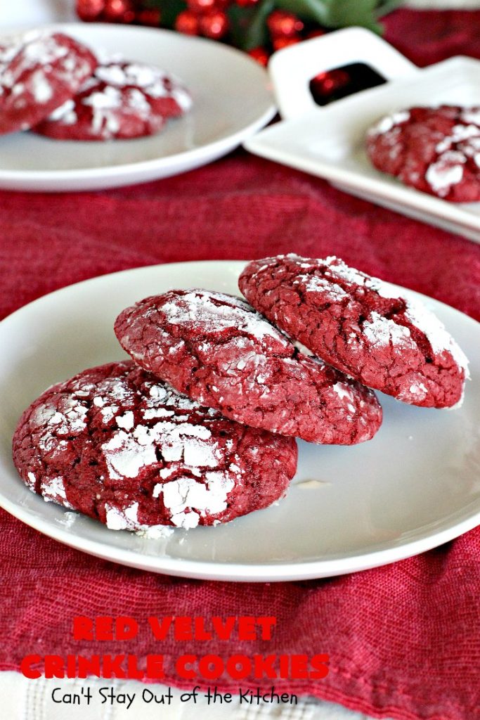Red Velvet Crinkle Cookies | Can't Stay Out of the Kitchen | these sensational 6-ingredient #cookies are perfect for the #holidays & #Christmas #baking. They start with a #RedVelvet #cakemix making them so quick & easy. #Dessert #RedVelvetCookies #RedVelvetDessert #ChristmasDessert #ChristmasCookieExchange