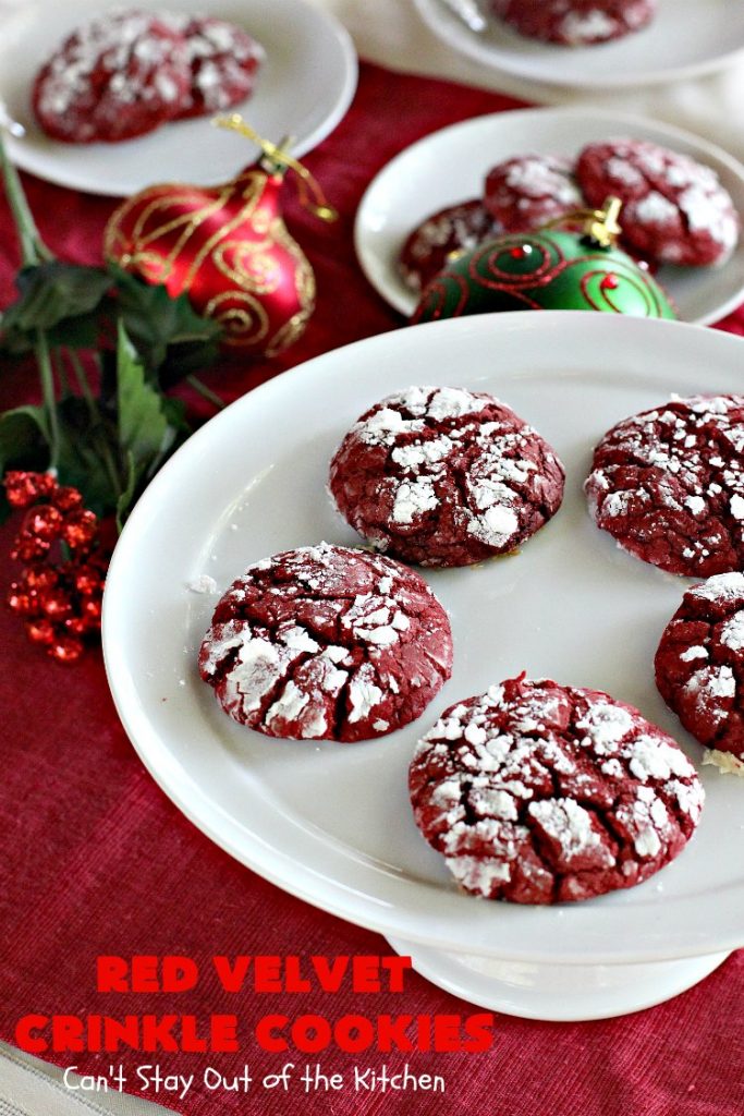 Red Velvet Crinkle Cookies | Can't Stay Out of the Kitchen | these sensational 6-ingredient #cookies are perfect for the #holidays & #Christmas #baking. They start with a #RedVelvet #cakemix making them so quick & easy. #Dessert #RedVelvetCookies #RedVelvetDessert #ChristmasDessert #ChristmasCookieExchange
