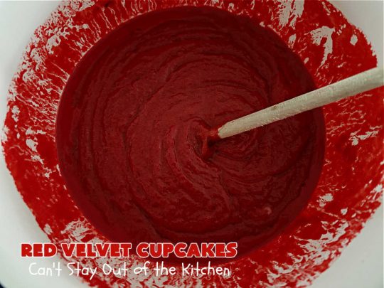 Red Velvet Cupcakes | Can't Stay Out of the Kitchen | These luscious #RedVelvet #cupcakes are so rich, decadent & heavenly you won't be able to stay out of them! The #CreamCheese #Frosting puts them over the top. Perfect #holiday treats for #Christmas or #ValentinesDay. #dessert #chocolate #RedVelvetDessert #ChocolateDessert #HolidayDessert #ValentinesDessert #ChristmasDessert #RedVelvetCupcakes