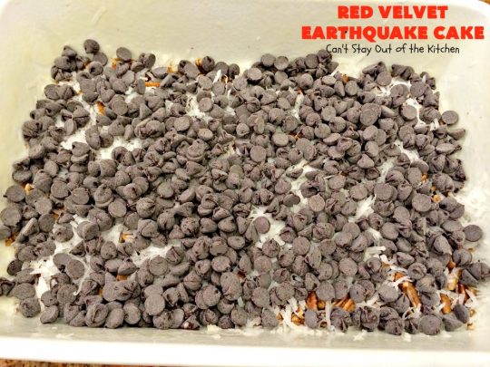 Red Velvet Earthquake Cake | Can't Stay Out of the Kitchen | This amazing #dessert experiences a volcanic shift while baking, so it craters and shifts layers like an earthquake. Our fabulous #redvelvet #cake is perfect for special occasions & #holidays like #Christmas & #ValentinesDay. #chocolate #cheesecake