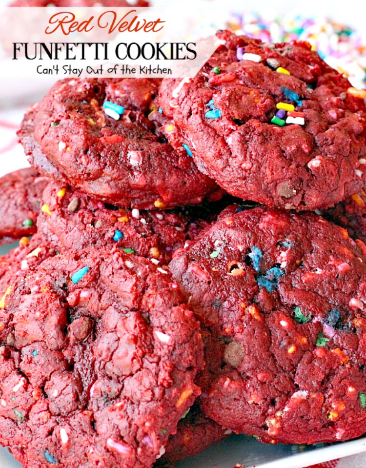Red Velvet Funfetti Cookies | Can't Stay Out of the Kitchen