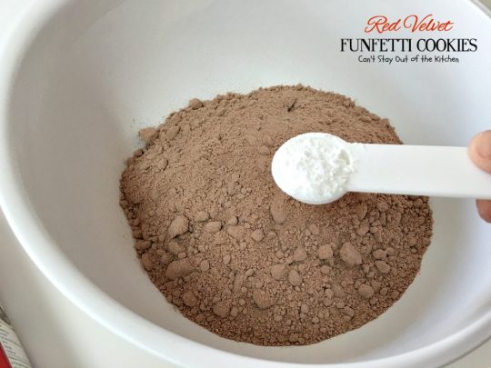 Red Velvet Funfetti Cookies | Can't Stay Out of the Kitchen | these amazing #cookies are so easy since they start with a #RedVelvet #cakemix! Then they're filled with sprinkles for a quick and easy #dessert you can make in about 20 minutes! #chocolate