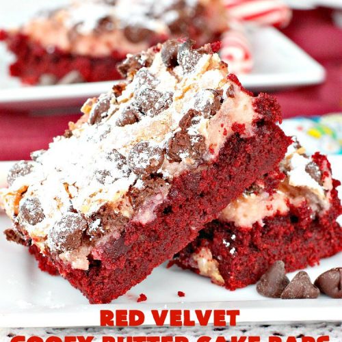 Red Velvet Gooey Butter Cake Bars | Can't Stay Out of the Kitchen | the most awesome #RedVelvet #Brownies ever! The luscious #cheesecake layer is ooey, gooey, decadent & delicious! Terrific #ValentinesDay #dessert.