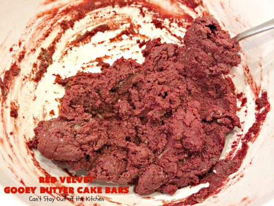 Red Velvet Gooey Butter Cake Bars | Can't Stay Out of the Kitchen | the most awesome #RedVelvet #Brownies ever! The luscious #cheesecake layer is ooey, gooey, decadent & delicious! Terrific #ValentinesDay #dessert.