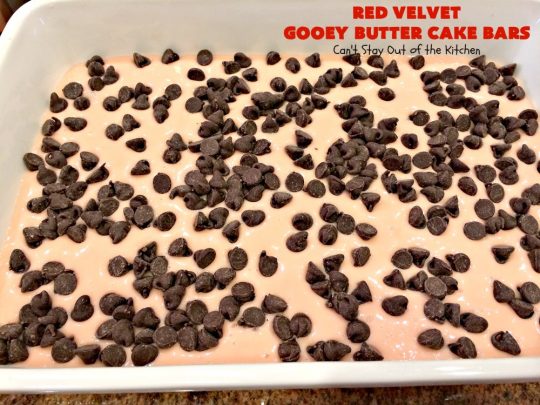 Red Velvet Gooey Butter Cake Bars | Can't Stay Out of the Kitchen | the most awesome #RedVelvet #Brownies ever! The luscious #cheesecake layer is ooey, gooey, decadent & delicious! Terrific #ValentinesDay #dessert.