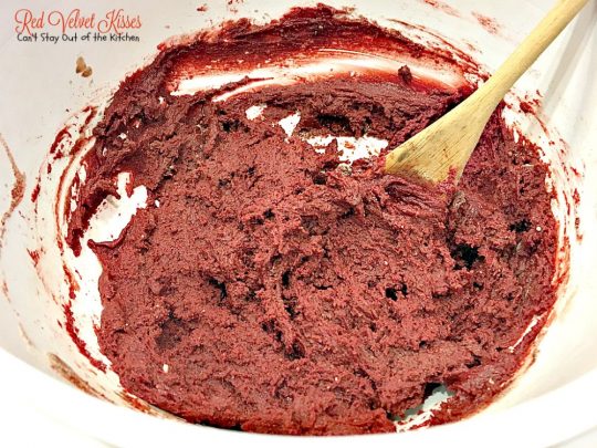 Red Velvet Kisses | Can't Stay Out of the Kitchen | these amazing #redvelvet #cookies have a #Hersheys kiss in the center. Fabulous for #holiday baking. #chocolate #dessert