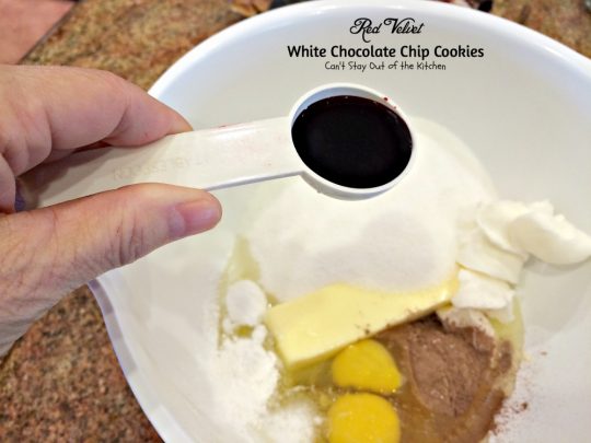 Red Velvet White Chocolate Chip Cookies | Can't Stay Out of the Kitchen| these delicious #redvelvet #cookies are filled with #whitechocolatechips for a rich, deep #chocolate flavor. #dessert