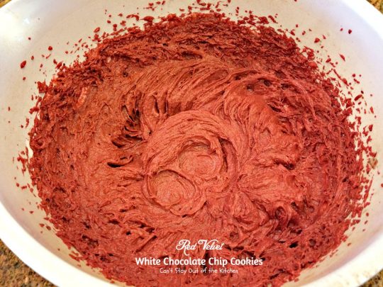 Red Velvet White Chocolate Chip Cookies | Can't Stay Out of the Kitchen| these delicious #redvelvet #cookies are filled with #whitechocolatechips for a rich, deep #chocolate flavor. #dessert