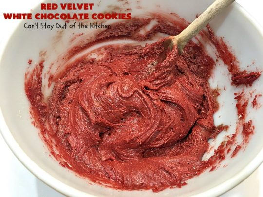 Red Velvet White Chocolate Cookies | Can't Stay Out of the Kitchen | these sensational #cookies only use 4 ingredients! They're quick & easy for any #tailgating party, potluck or even for #Christmas, #holiday or #ValentinesDay parties. Festive & beautiful, this #dessert delivers on taste as well. #Chocolate #RedVelvet #WhiteChocolateChips #ChocolateDessert #RedVelvetDessert #4IngredientDessert #ValentinesDayDessert #ChristmasCookieExchange #HolidayDessert #RedVelvetCakeMix