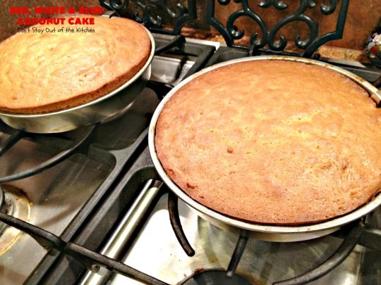 Red, White & Blue Coconut Cake | Can't Stay Out of the Kitchen | this fabulous #coconut #cake is perfect for the #FourthofJuly. Both the cake and the icing have coconut. Amazing #dessert