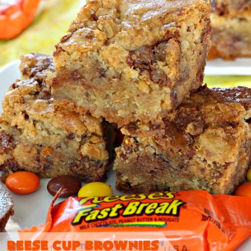 Reese Cup Brownies | Can't Stay Out of the Kitchen | These amazing #brownies are to die for! They are filled with #Reesecups and a great way to use up leftover #Halloween candy. #dessert #chocolate #peanutbutter #tailgating #ChocolateDessert #PeanutButterDessert #ReeseCupBrownies #ReesePeanutButterCupDessert #FourthOfJuly #FourthOfJulyDessert #LaborDayDessert