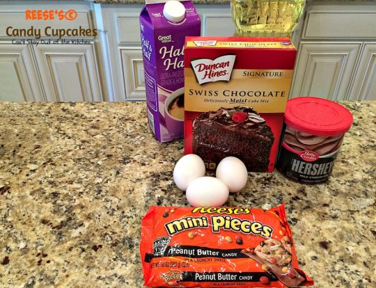 Reese's Candy Cupcakes | Can't Stay Out of the Kitchen | These incredibly delicious #chocolate #cupcakes are filled and topped with #Reese's candies. Quick and easy, too. #dessert
