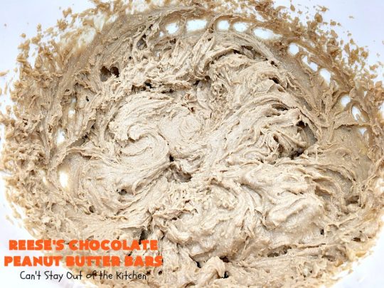 Reese's Chocolate Peanut Butter Bars | Can't Stay Out of the Kitchen | these outrageous #cookies start with an #OatmealCookie & #PeanutButter crust & topping. They have a #chocolate sauce & #ReesesPeanutButterCandies in the middle. Absolutely awesome! #tailgating #brownie #dessert #ChocolateDessert #PeanutButterDessert #ReesesPeanutButterDessert #ReesesChocolatePeanutButterBars