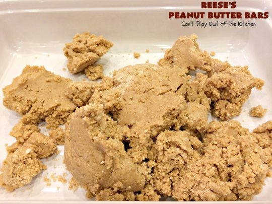 Reese's Peanut Butter Bars | Can't Stay Out of the Kitchen | this spectacular #dessert is rich, decadent & divine! It uses only 5 ingredients. It's a fantastic #copycat #recipe for #ReesesPeanutButterCups. No kidding! Perfect for #tailgating parties & potlucks, or #holidays like #MemorialDay or #FathersDay. #cookie #chocolate #brownie #ChocolateDessert #PeanutButterDessert #ReesesPeanutButterBars