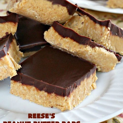 Reese's Peanut Butter Bars | Can't Stay Out of the Kitchen | this spectacular #dessert is rich, decadent & divine! It uses only 5 ingredients. It's a fantastic #copycat #recipe for #ReesesPeanutButterCups. No kidding! Perfect for #tailgating parties & potlucks, or #holidays like #MemorialDay or #FathersDay. #cookie #chocolate #brownie #ChocolateDessert #PeanutButterDessert #ReesesPeanutButterBars