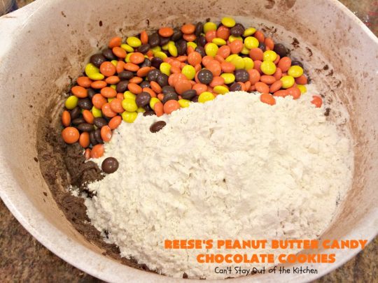 Reese's Peanut Butter Candy Chocolate Cookies | Can't Stay Out of the Kitchen | these #cookies are the ultimate #ReesesCookie! These #chocolate cookies are filled with #ReesesPeanutButterCandies. They're terrific for #holiday & #Christmas parties & a great way to use up leftover #Halloween candy. #PeanutButter #PeanutButterDessert #ChocolateDessert #ChristmasCookieExchange #dessert #ReesesPeanutButterCandyChocolateCookies