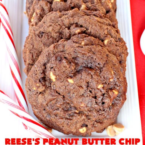 Reese's Peanut Butter Chip Chocolate Cookies | Can't Stay Out of the Kitchen | these chocolaty #cookies are heavenly. They're filled with #ReesesPeanutButterChips. #Chocolate & #PeanutButter are awesome together. This #dessert is marvelous for #holiday #baking or a #ChristmasCookieExchange. #tailgating #ChocolateDessert #PeanutButterDessert #ReesesPeanutButterChipChocolateCookies