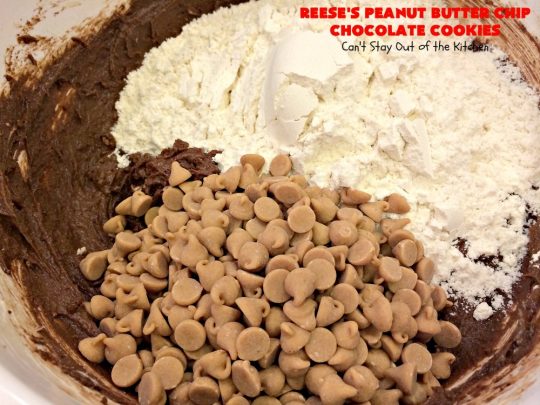 Reese's Peanut Butter Chip Chocolate Cookies | Can't Stay Out of the Kitchen | these chocolaty #cookies are heavenly. They're filled with #ReesesPeanutButterChips. #Chocolate & #PeanutButter are awesome together. This #dessert is marvelous for #holiday #baking or a #ChristmasCookieExchange. #tailgating #ChocolateDessert #PeanutButterDessert #ReesesPeanutButterChipChocolateCookies