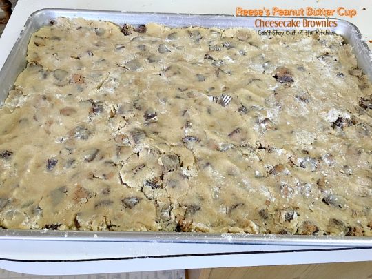 Reese's Peanut Butter Cup Cheesecake Brownies | Can't Stay Out of the Kitchen | these magnificent #brownies are divine! #Reese's #peanutbutter cups fill the cookie dough and they have a scrumptious #cheesecake layer to die for. #chocolate #dessert