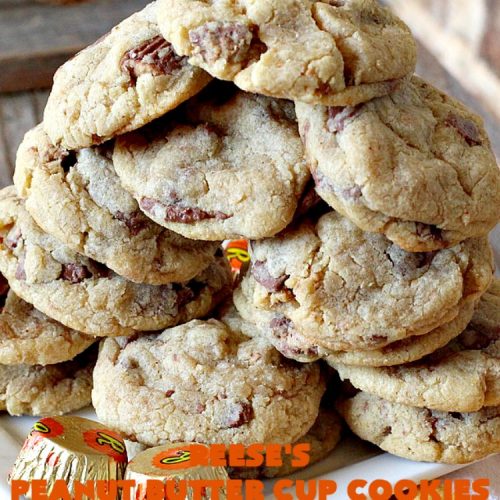 Reese's Peanut Butter Cup Cookies | Can't Stay Out of the Kitchen | these spectacular #cookies include miniature #ReesesPeanutButterCups. They explode with #chocolate & #PeanutButter flavors making them irresistible & heavenly. Wonderful #dessert for #tailgating parties, #holidays or potlucks. #dessert #ChocolateDessert #PeanutButterDessert #ReesesPeanutButterCupDessert #HalloweenCandy #ChristmasCookieExchange