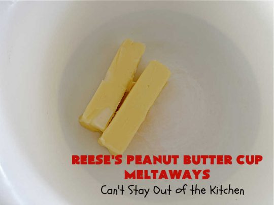 Reese's Peanut Butter Cup Meltaways | Can't Stay Out of the Kitchen | these glorious #cookies simply dissolve in your mouth! They're fantastic #SugarCookies with #ReesesPeanutButterCups added. They're so swoon-worthy you'll be drooling over every bite. Great for #tailgating parties, potlucks & #holiday #baking. #chocolate #PeanutButter #ReesesPeanutButterCupMeltaways