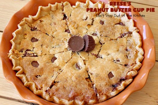 Reese's Peanut Butter Cup Pie | Can't Stay Out of the Kitchen | This fantastic #Pie will knock your socks off! It's sinfully rich, decadent & absolutely mouthwatering. It's filled with #ReesesPeanutButterCups! #Chocolate & #PeanutButter in a pie are the ultimate #dessert experience. Great for #holidays & special occasions. #ValentinesDay #HolidayDessert #ChocolateDessert #PeanutButterDessert #ReesesDessert #ReesesPeanutButterCupPie #Reeses