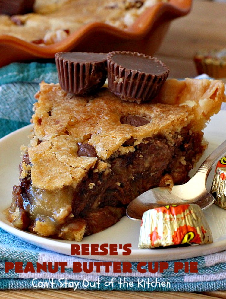 Reese's Peanut Butter Cup Pie | Can't Stay Out of the Kitchen | This fantastic #Pie will knock your socks off! It's sinfully rich, decadent & absolutely mouthwatering. It's filled with #ReesesPeanutButterCups! #Chocolate & #PeanutButter in a pie are the ultimate #dessert experience. Great for #holidays & special occasions. #ValentinesDay #HolidayDessert #ChocolateDessert #PeanutButterDessert #ReesesDessert #ReesesPeanutButterCupPie #Reeses