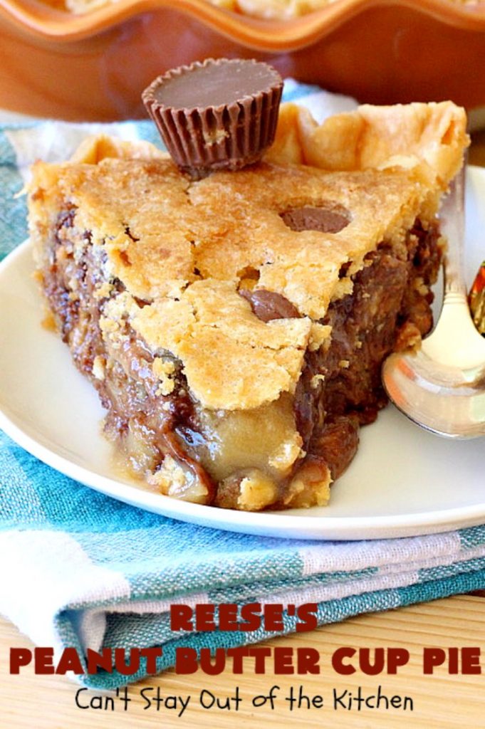 Reese's Peanut Butter Cup Pie | Can't Stay Out of the Kitchen | This fantastic #Pie will knock your socks off! It's sinfully rich, decadent & absolutely mouthwatering. It's filled with #ReesesPeanutButterCups! #Chocolate & #PeanutButter in a pie are the ultimate #dessert experience. Great for #holidays & special occasions. #ValentinesDay #HolidayDessert #ChocolateDessert #PeanutButterDessert #ReesesDessert #ReesesPeanutButterCupPie #Reeses