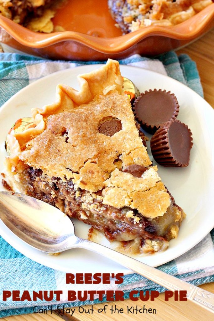 Reese's Peanut Butter Cup Pie | Can't Stay Out of the Kitchen | This fantastic #Pie will knock your socks off! It's sinfully rich, decadent & absolutely mouthwatering. It's filled with #ReesesPeanutButterCups! #Chocolate & #PeanutButter in a pie are the ultimate #dessert experience. Great for #holidays & special occasions. #ValentinesDay #HolidayDessert #ChocolateDessert #PeanutButterDessert #ReesesDessert #ReesesPeanutButterCupPie #Reeses