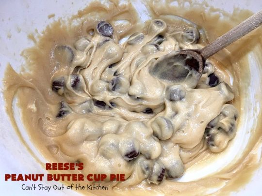 Reese's Peanut Butter Cup Pie | Can't Stay Out of the Kitchen | This fantastic #Pie will knock your socks off! It's sinfully rich, decadent & absolutely mouthwatering. It's filled with #ReesesPeanutButterCups! #Chocolate & #PeanutButter in a pie are the ultimate #dessert experience. Great for #holidays & special occasions. #ValentinesDay #HolidayDessert #ChocolateDessert #PeanutButterDessert #ReesesDessert #ReesesPeanutButterCupPie #Reeses