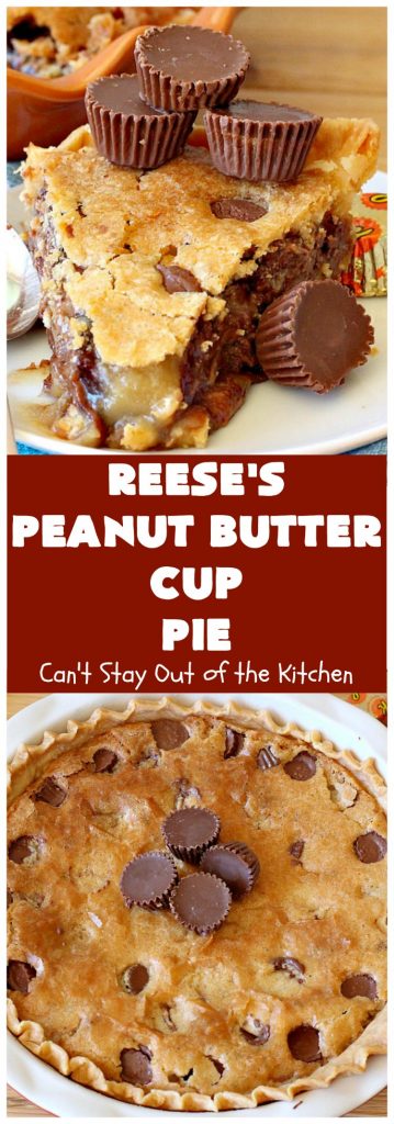 Reese's Peanut Butter Cup Pie | Can't Stay Out of the Kitchen | This fantastic #Pie will knock your socks off! It's sinfully rich, decadent & absolutely mouthwatering. It's filled with #ReesesPeanutButterCups! #Chocolate & #PeanutButter in a pie are the ultimate #dessert experience. Great for #holidays & special occasions. #ValentinesDay #HolidayDessert #ChocolateDessert #PeanutButterDessert #ReesesDessert #ReesesPeanutButterCupPie #Reeses