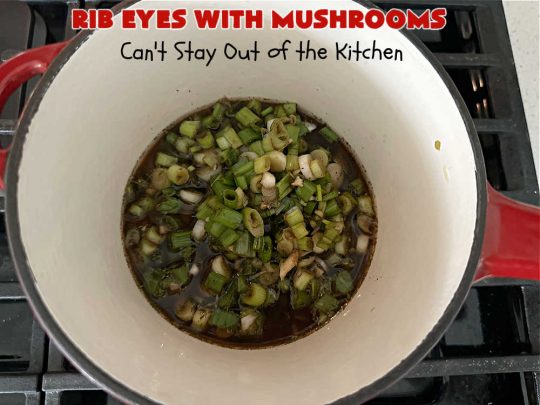 Rib Eyes with Mushrooms | Can't Stay Out of the Kitchen | these fantastic #GrillledSteaks are #marinated before #grilling. The #marinade amps up the flavors & the #mushrooms are added later, finishing the #steaks to perfection. Marvelous for company #dinners, #BackyardBarbecues or when #grilling out with friends. #beef #steak #RibEyes #GlutenFree #RibEyesWithMushrooms