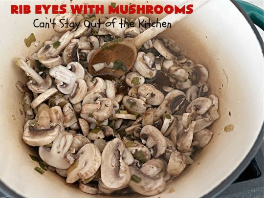 Rib Eyes with Mushrooms | Can't Stay Out of the Kitchen | these fantastic #GrillledSteaks are #marinated before #grilling. The #marinade amps up the flavors & the #mushrooms are added later, finishing the #steaks to perfection. Marvelous for company #dinners, #BackyardBarbecues or when #grilling out with friends. #beef #steak #RibEyes #GlutenFree #RibEyesWithMushrooms