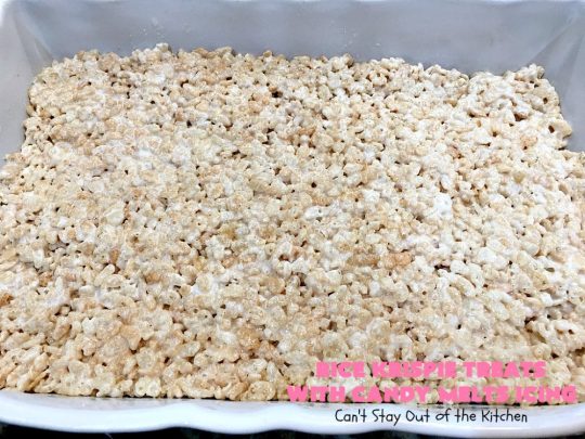 Rice Krispie Treats with Candy Melts Icing | Can't Stay Out of the Kitchen | these delicious #treats are perfect for birthdays, potlucks or #tailgating parties. Everyone loves this #dessert, especially with the icing. #RiceKrispies #RiceKrispieTreats #RiceKrispiesCereal #RiceKrispieTreatsWithCandyMeltIcing #cookie #brownie #RiceKrispieDessert #CandyMelts 