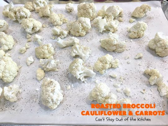 Roasted Broccoli, Cauliflower and Carrots | Can't Stay Out of the Kitchen | this easy, simple & delicious #vegetable #SideDish is wonderful for any entree. It's also great for #MeatlessMondays. #Vegan #GlutenFree #Healthy #LowCalorie #CleanEating #carrots #Broccoli #Cauliflower #RoastedBroccoliCauliflowerAndCarrots