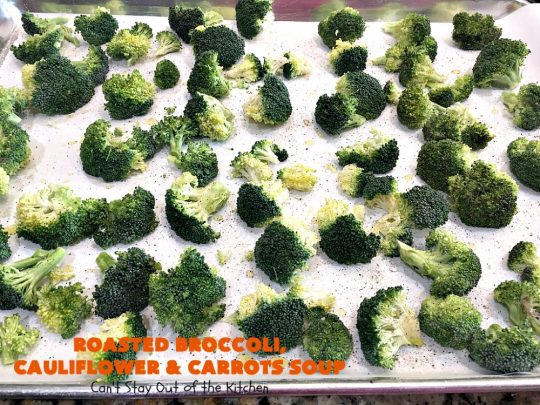 Roasted Broccoli, Cauliflower and Carrots Soup | Can't Stay Out of the Kitchen | this amazing #soup starts with roasting the #vegetables which really enhances the flavor. This comfort food #recipe is perfect for cold, winter nights. It's also #healthy, #LowCalorie, #vegan & #GlutenFree. #Broccoli #carrots #Cauliflower #BroccoliCauliflowerAndCarrotsSoup