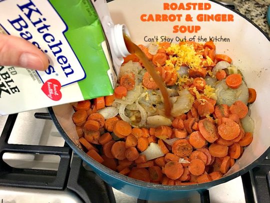 Roasted Carrot and Ginger Soup | Can't Stay Out of the Kitchen | this lovely #soup is creamy & delicious & perfect for cold, winter nights when you want comfort food. #carrots #ginger #leeks #glutenfree #vegan #MeatlessMondays