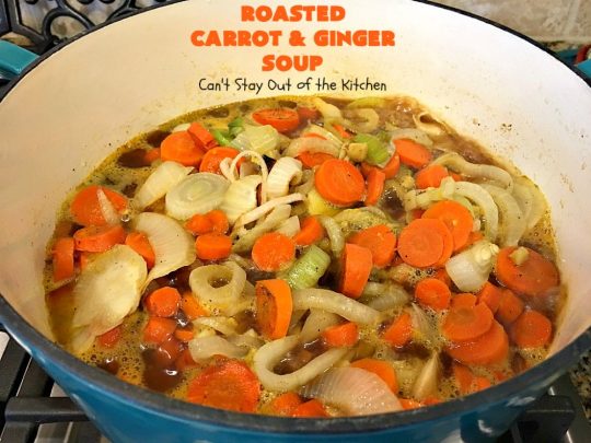 Roasted Carrot and Ginger Soup | Can't Stay Out of the Kitchen | this lovely #soup is creamy & delicious & perfect for cold, winter nights when you want comfort food. #carrots #ginger #leeks #glutenfree #vegan #MeatlessMondays