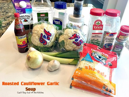 Roasted Cauliflower Garlic Soup | Can't Stay Out of the Kitchen | delicious comfort food with roasted #cauliflower, #garlic & other veggies. This one is made creamy with cream & #cheddarcheese. #soup #glutenfree