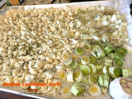 Roasted Cauliflower Garlic Soup | Can't Stay Out of the Kitchen | delicious comfort food with roasted #cauliflower, #garlic & other veggies. This one is made creamy with cream & #cheddarcheese. #soup #glutenfree