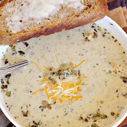 Roasted Cauliflower Garlic Soup | Can't Stay Out of the Kitchen | delicious comfort food with roasted #cauliflower, #garlic & other veggies. This one is made creamy with cream & #cheddarcheese. #soup #glutenfree