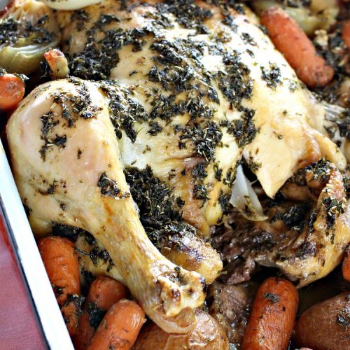 Roasted Chicken with Rosemary | Can't Stay Out of the Kitchen | this is my favorite "go-to" #chicken entree. It's a one-dish meal & is oven ready in about 5 minutes! It's so delicious everyone always raves over it when I make it. #potatoes #carrots #gluten free