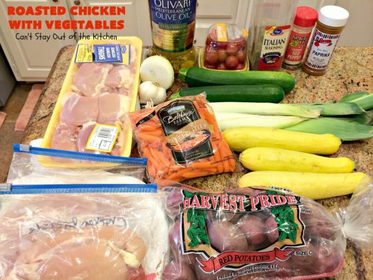 Roasted Chicken with Vegetables | Can't Stay Out of the Kitchen | this amazing one-dish #chicken entree is flavored with a lovely homemade olive oil vinaigrette. It's so tasty you'll be licking your lips after the first bite! #RoastedChicken #zucchini #tomatoes #YellowSquash #RedPotatoes #carrots #OneDishMeal #EasyOneDishSupper #GlutenFree #GlutenFreeChickenEntree #casserole