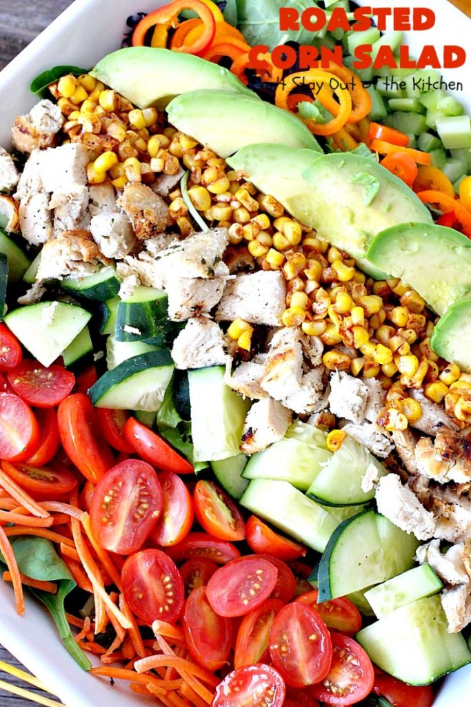Roasted Corn Salad | Can't Stay Out of the Kitchen | this healthy, clean-eating #salad is full of flavor & crunchy goodness. Perfect main dish salad. #chicken #avocados #corn #glutenfree