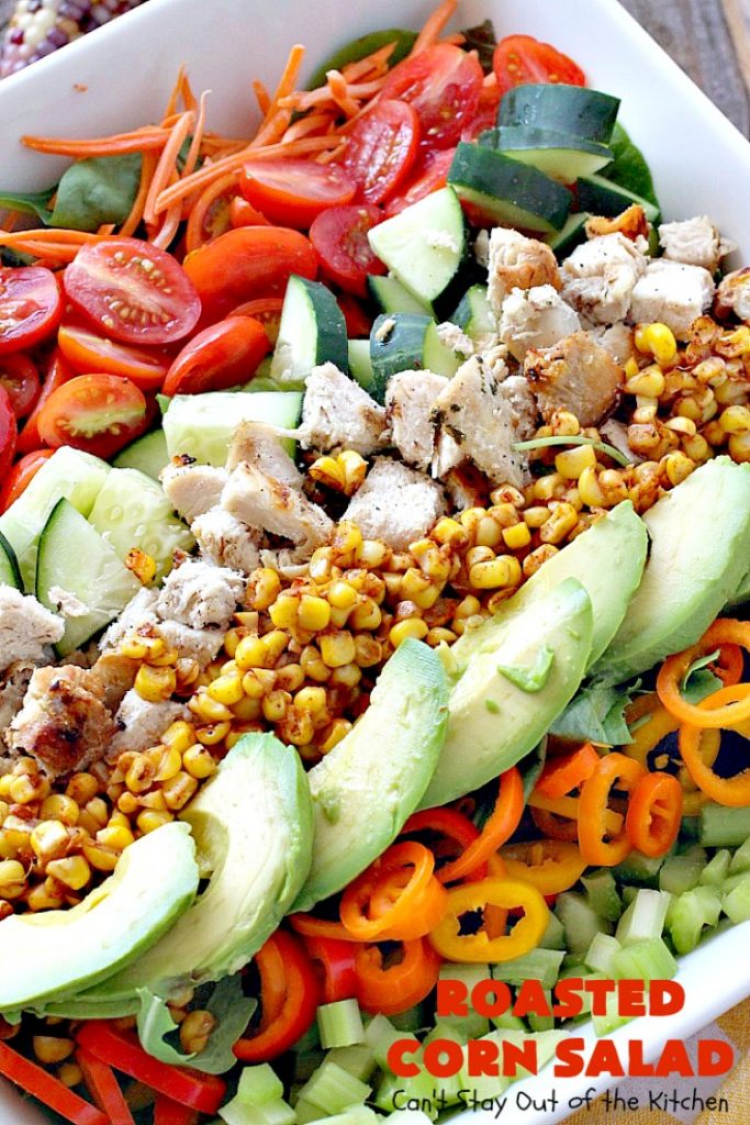 Roasted Corn Salad | Can't Stay Out of the Kitchen | this healthy, clean-eating #salad is full of flavor & crunchy goodness. Perfect main dish salad. #chicken #avocados #corn #glutenfree