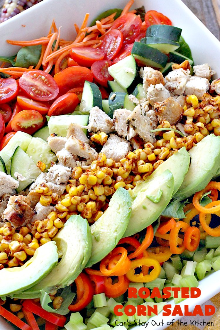 Roasted Corn Salad | Can't Stay Out of the Kitchen | this healthy, clean-eating #salad is full of flavor & crunchy goodness. Perfect main dish salad. #chicken #avocados #corn #glutenfree