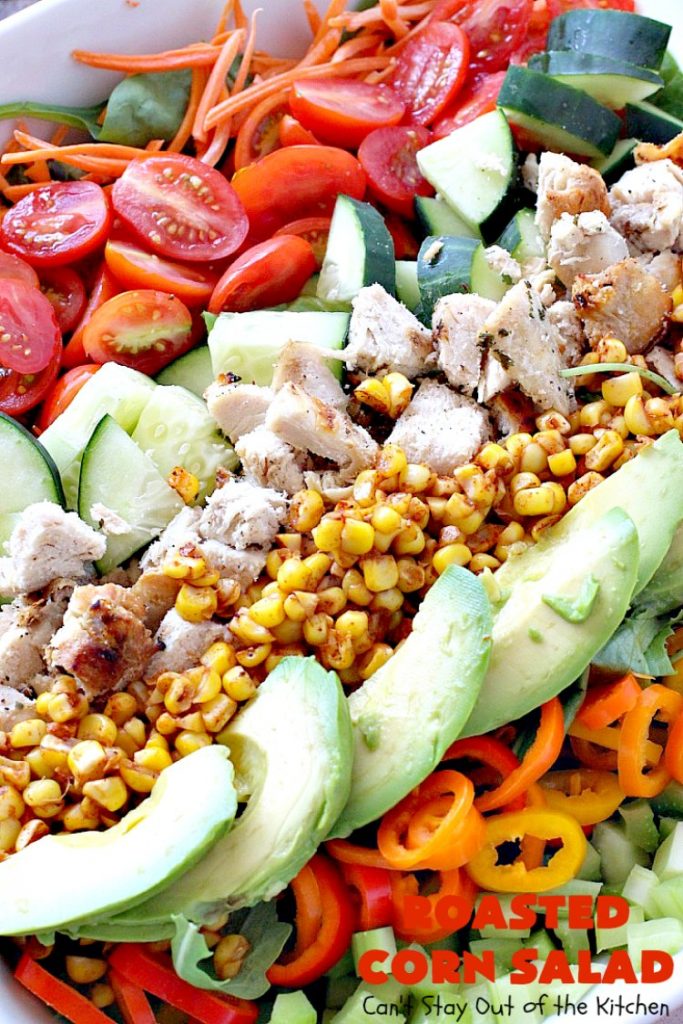Roasted Corn Salad | Can't Stay Out of the Kitchen | this healthy, clean-eating #salad is full of flavor & crunchy goodness. Perfect main dish salad. #chicken #avocados #corn #glutenfree
